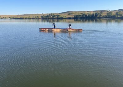 Testing a canoe in a lake