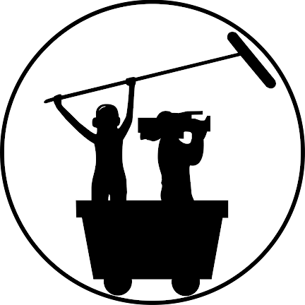 Film crew in a mine cart