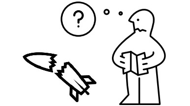 An image of a confused Ikea Man with a broken rocket.